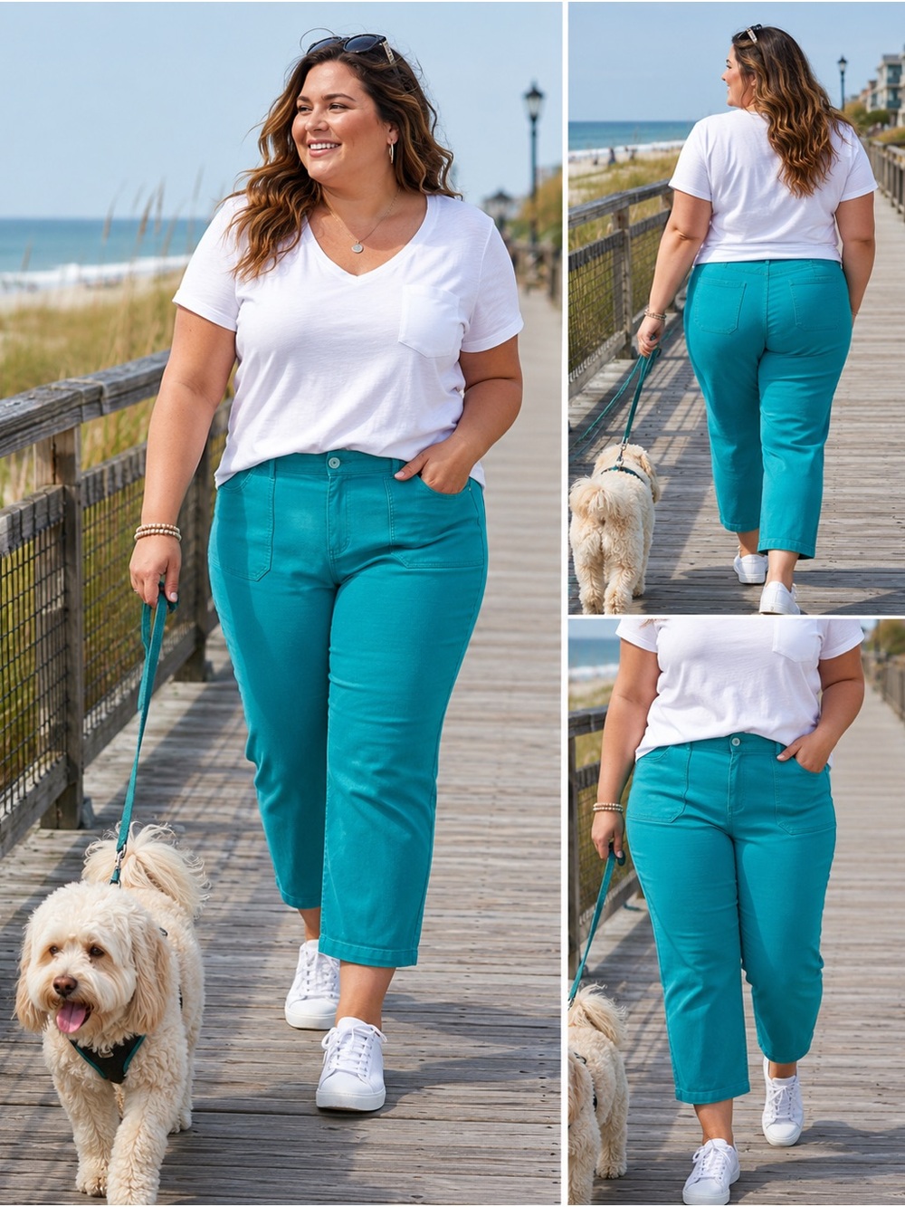Molly & Isadora Turquoise Cropped Stretch Pants Plus Size 20W